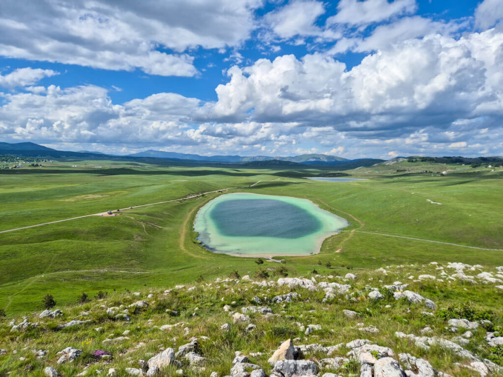 The two-tone blue and sapphire Devil's Lake near Durmitor National Park.