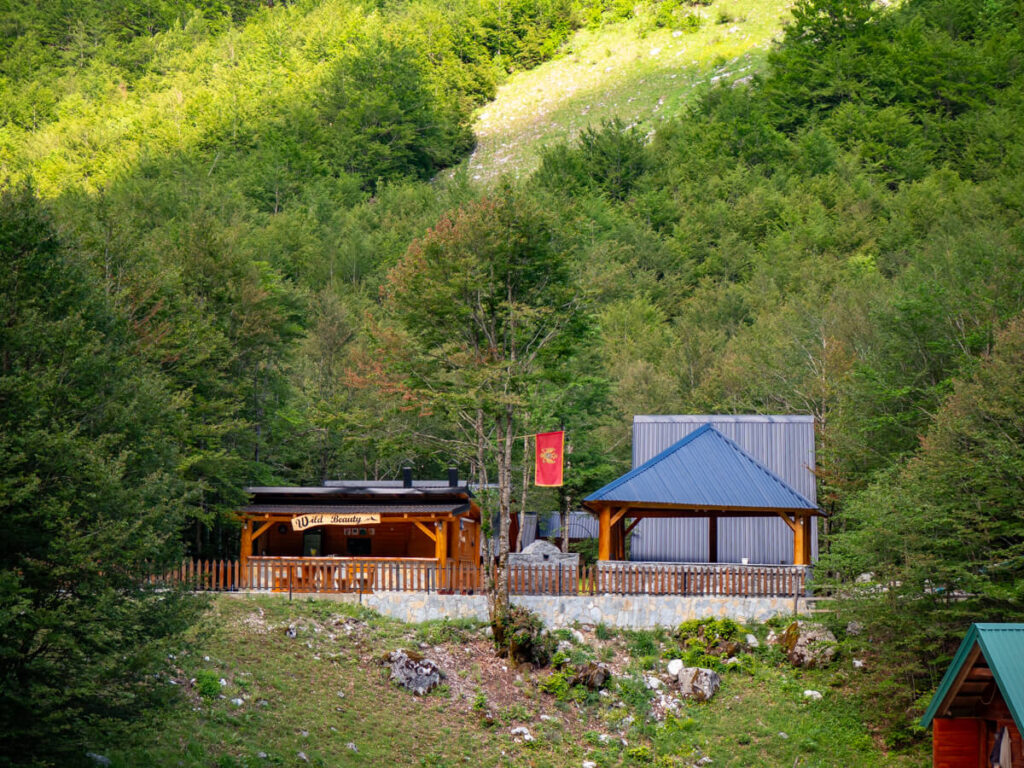 The wooden exterior of the WildBeauty Katun in the Grebaje Valley in Prokletije National Park.