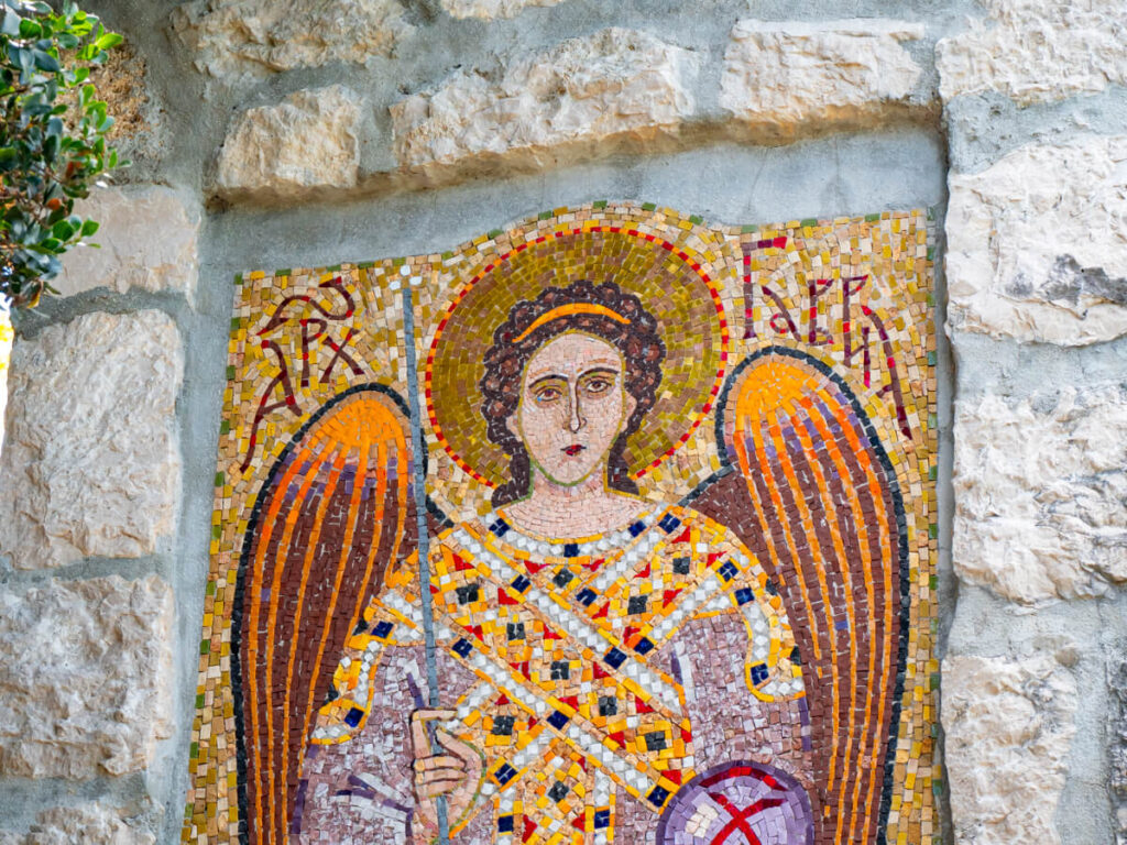 An intricate mosaic of an angel at Kom Monastery.
