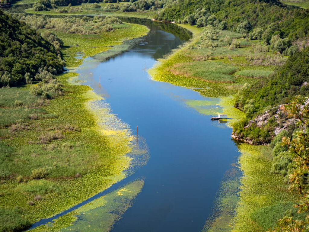 A view down to a winding river in Lake Skadar National Park.