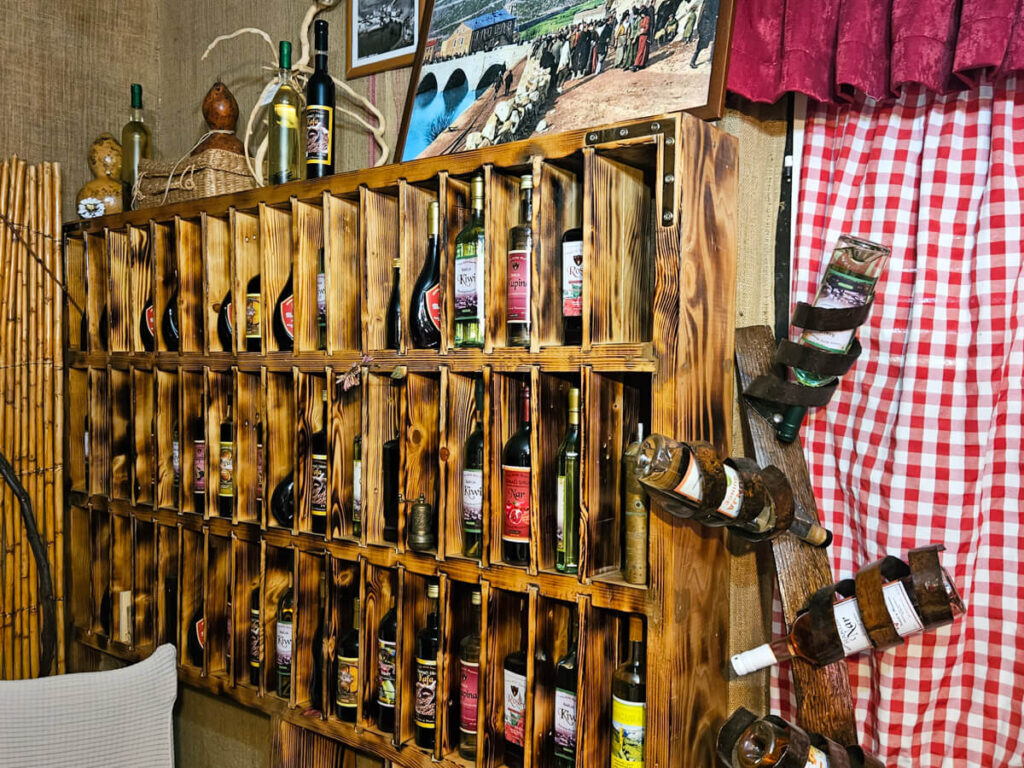 Wines in the intimate tasting room of Etno House Mira.