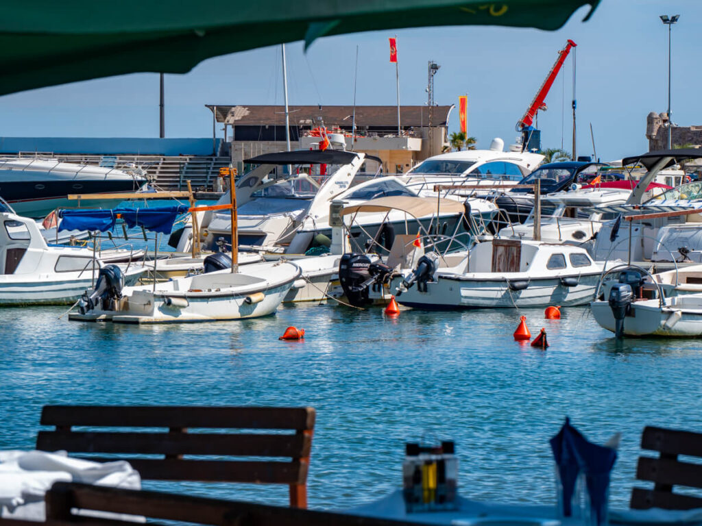 Boats docked in Budva Marina.
