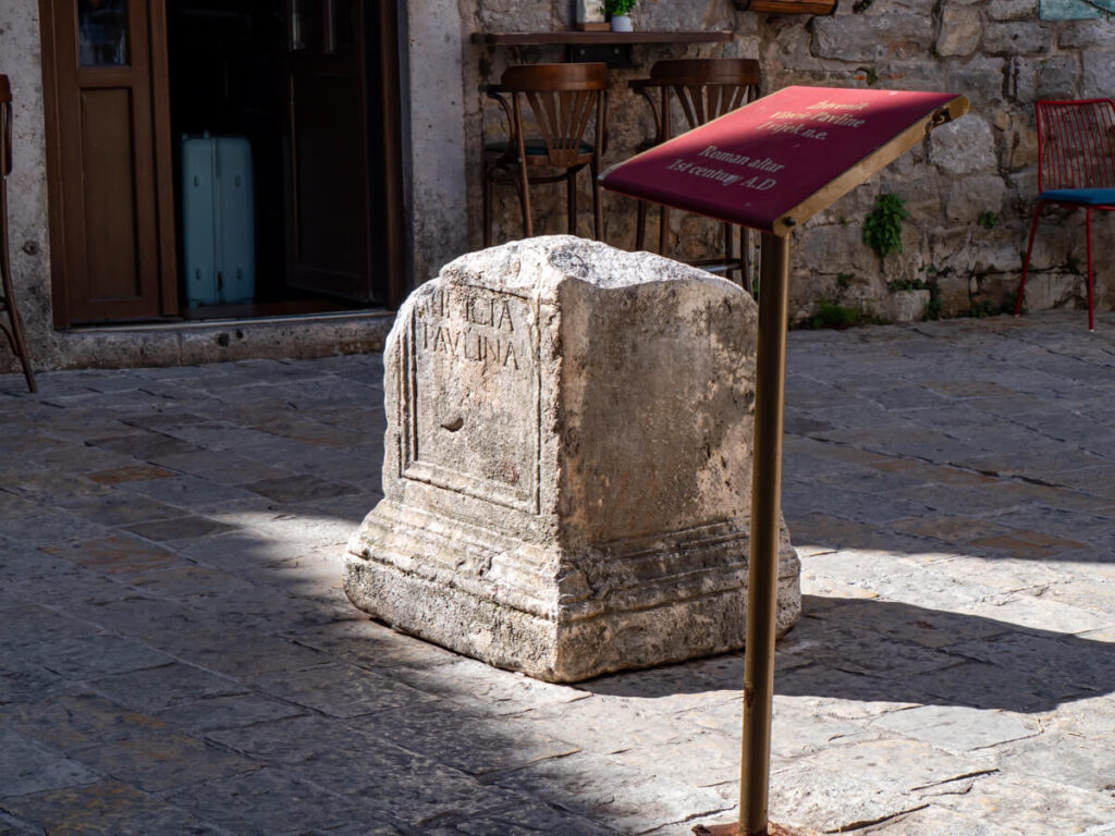 The remains of a Roman altar in a small square in Budva Old Town.
