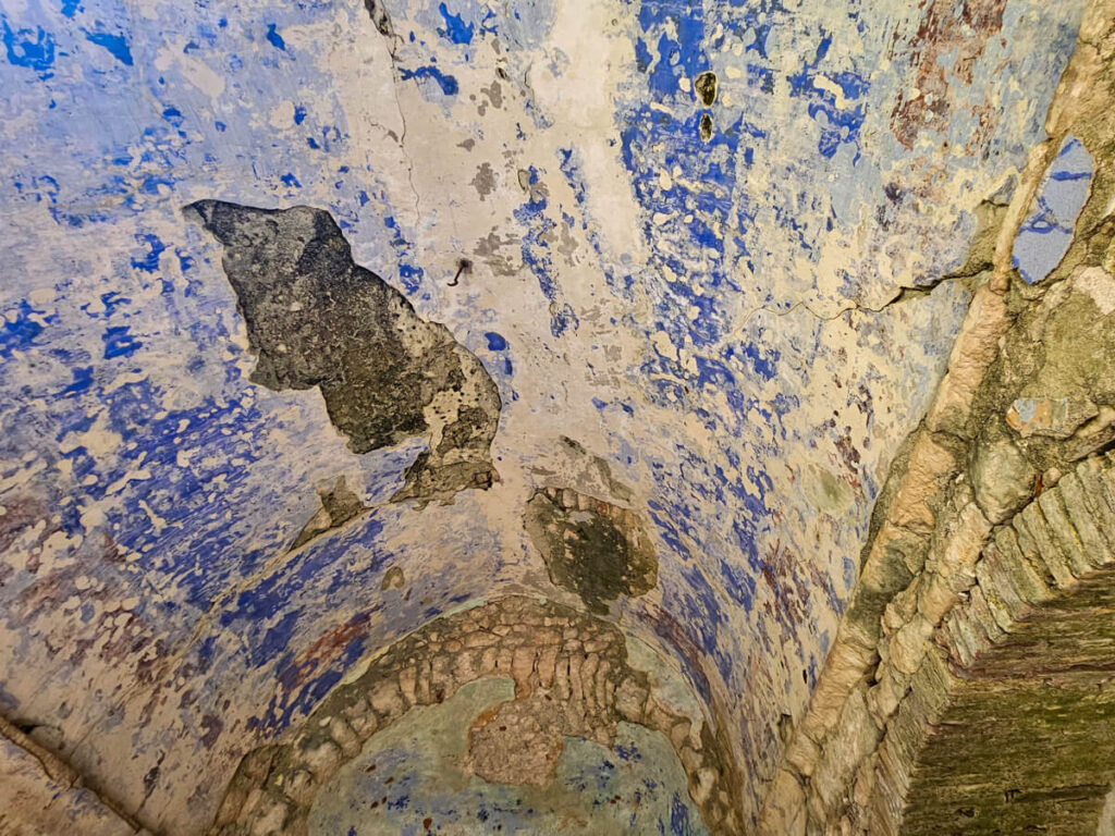 Remains of blue paint on the ceiling inside the St Juraj Church.
