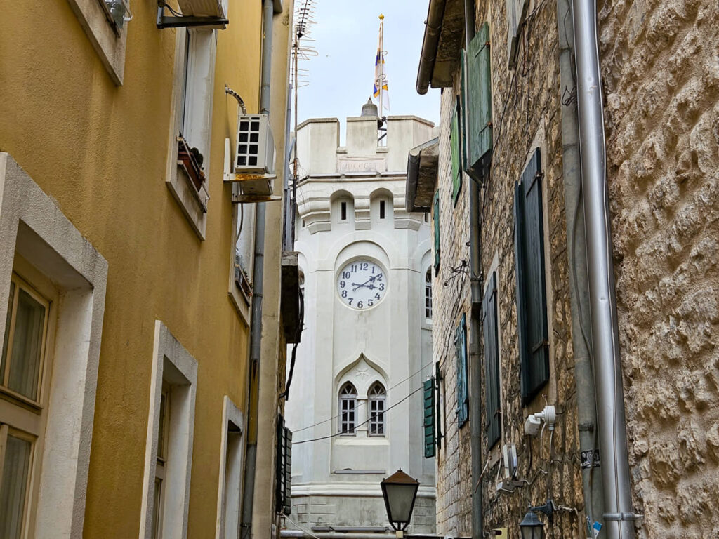The restored clock tower of Herceg Novi, a great day-trip in the Bay of Kotor.