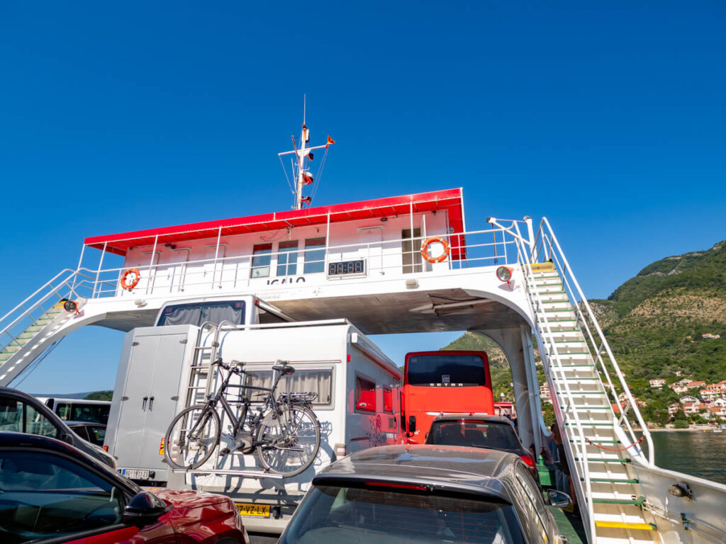 Cars on the Kamenari-Lepetane Ferry crossing the Bay of Kotor.