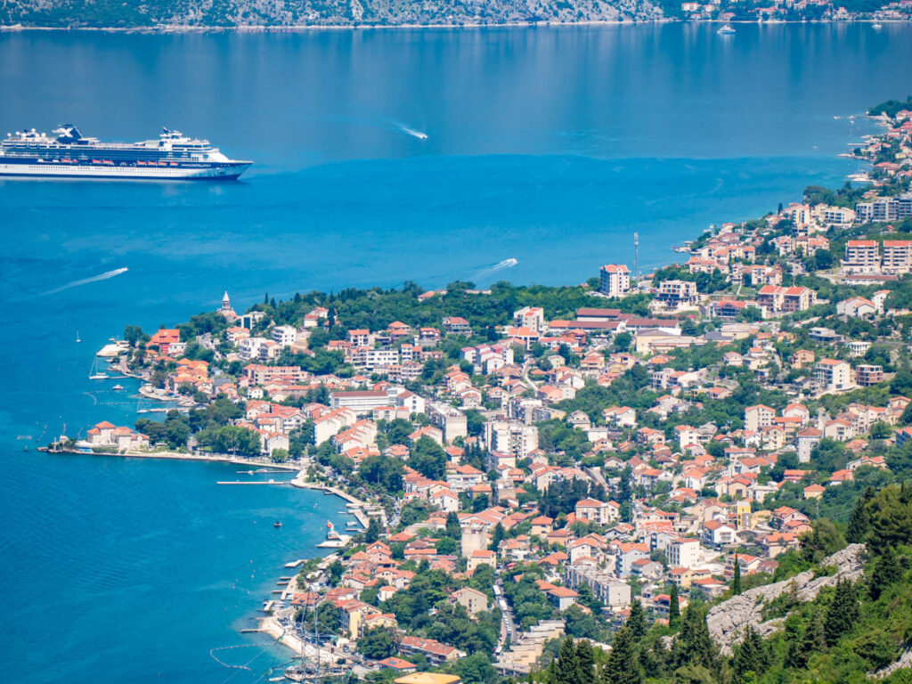 Houses on the blue Bay of Kotor in the neighbourhood of Dobrota.