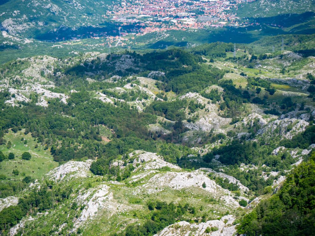Rolling countryside and green hills in Lovćen National Park.