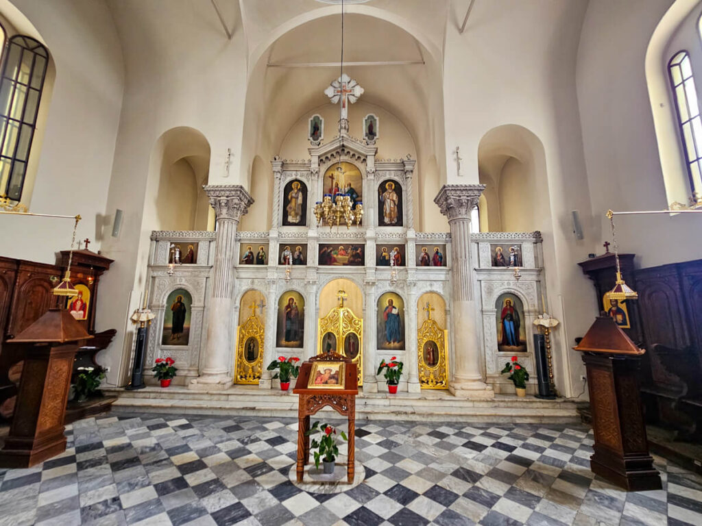 Detailed artwork decorating the alter of a church in Herceg Novi, Montenegro.