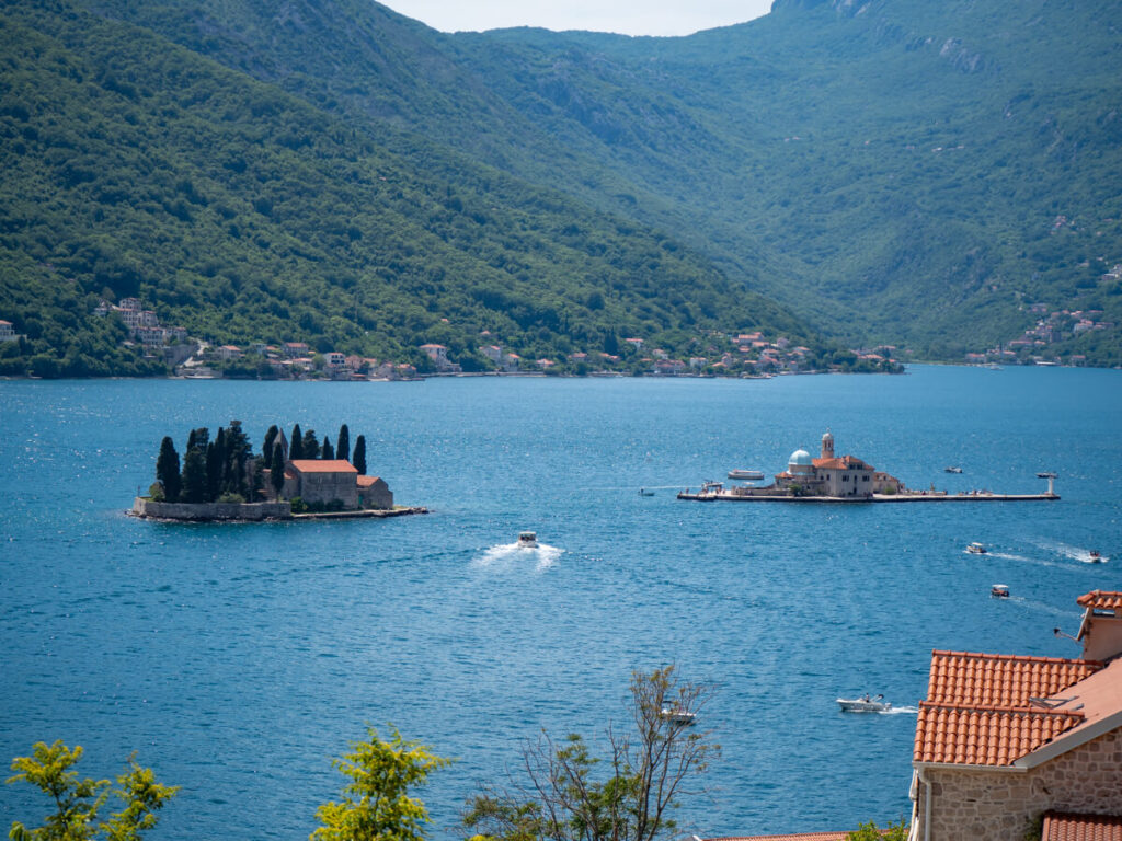 The two islands off the coast of Perast, Montenegro.