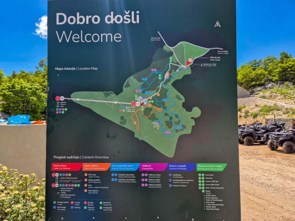 A map of the complex at the Kotor Cable Car top station.