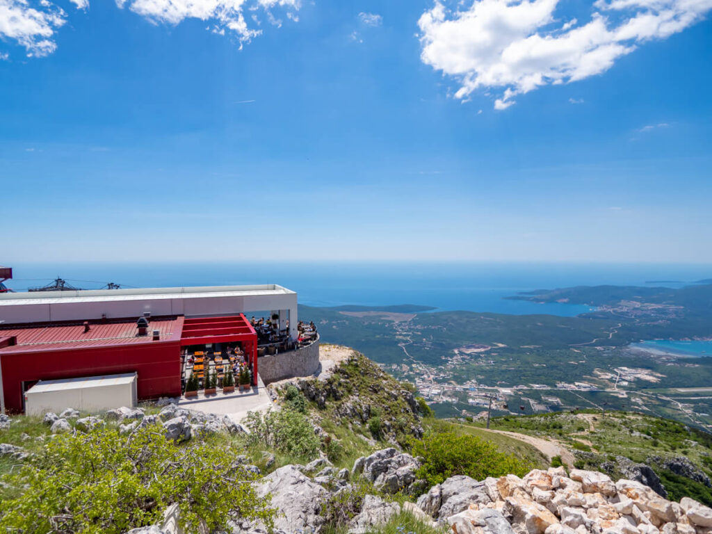 The top station at the Kotor Cable Car backed by expansive views of the sea.