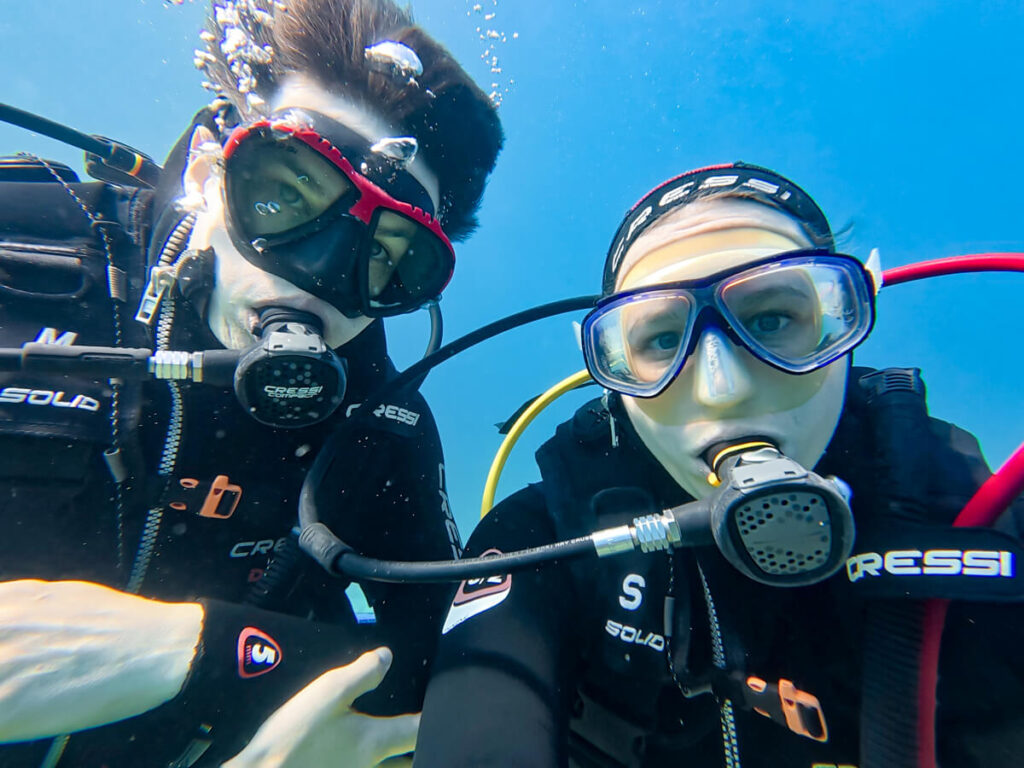 Lucy and Dan SCUBA diving in Budva, Montenegro.