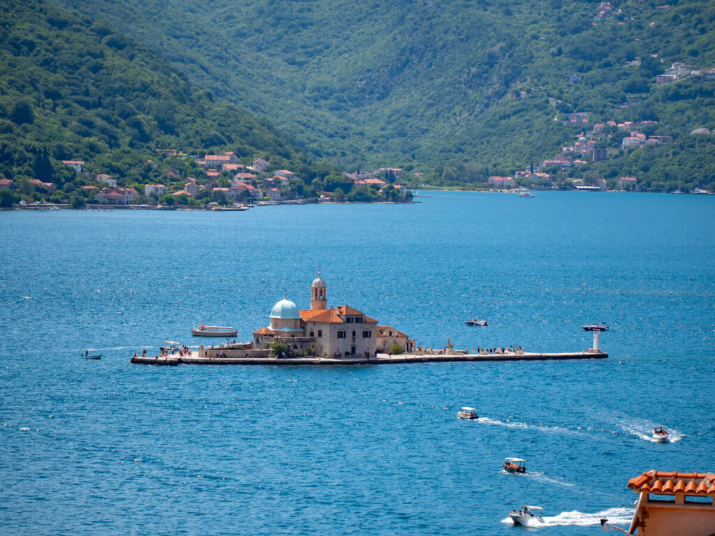 A church on an island, Our Lady of the Rocks, near Perast, Montenegro.