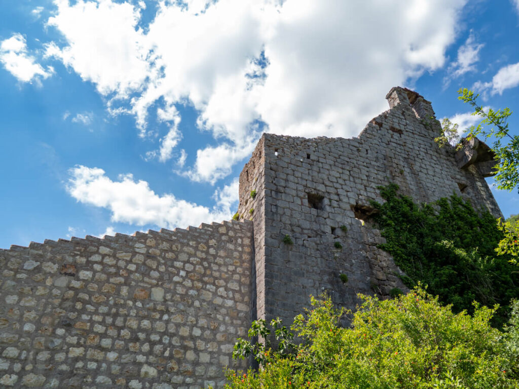A stone fortress on a hill above Perast, Montenegro.