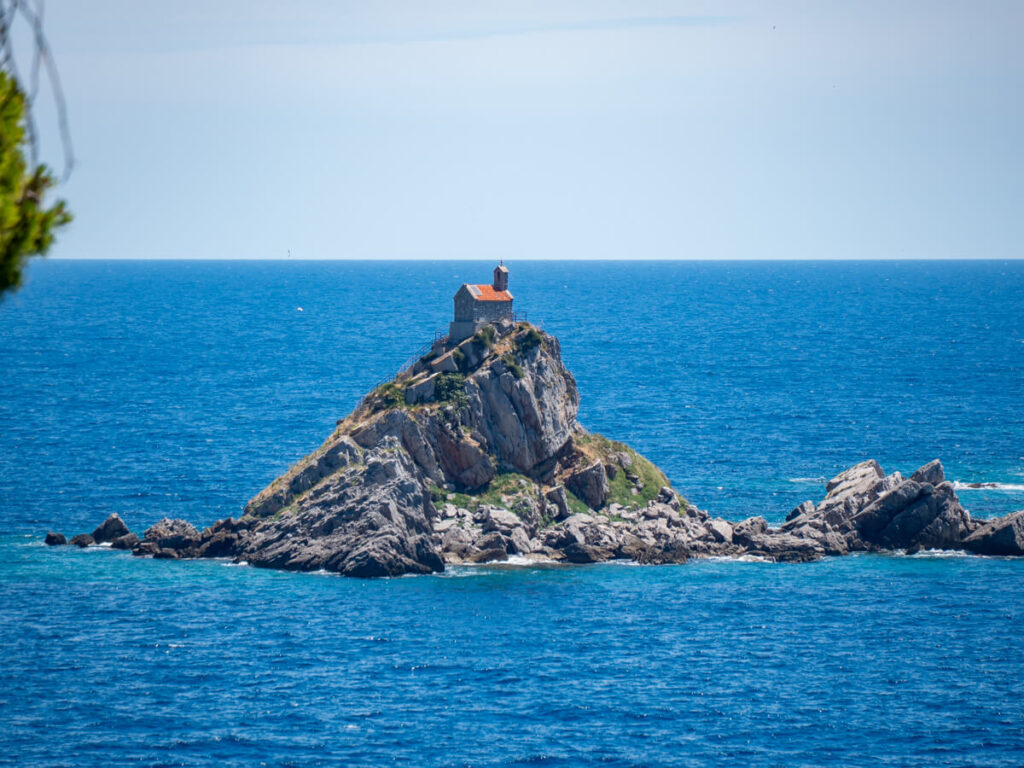 A tiny church on an island off the coast of Petrovac.
