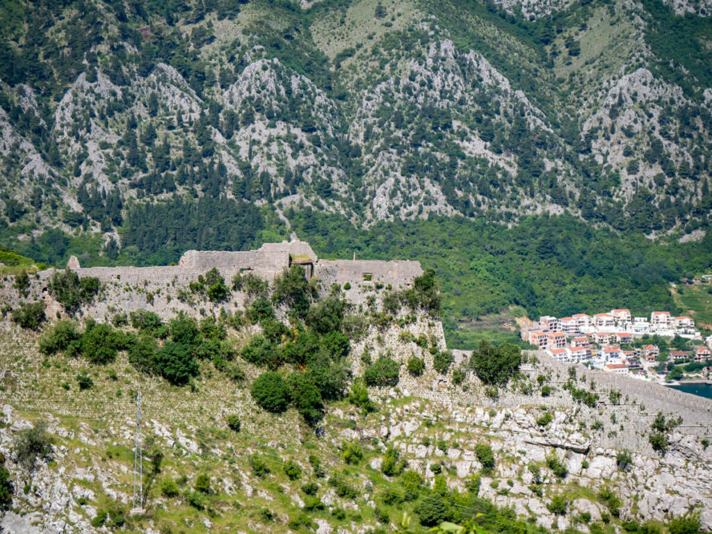 The medieval San Giovanni Fortress on a hill overlooking Kotor's Old Town.
