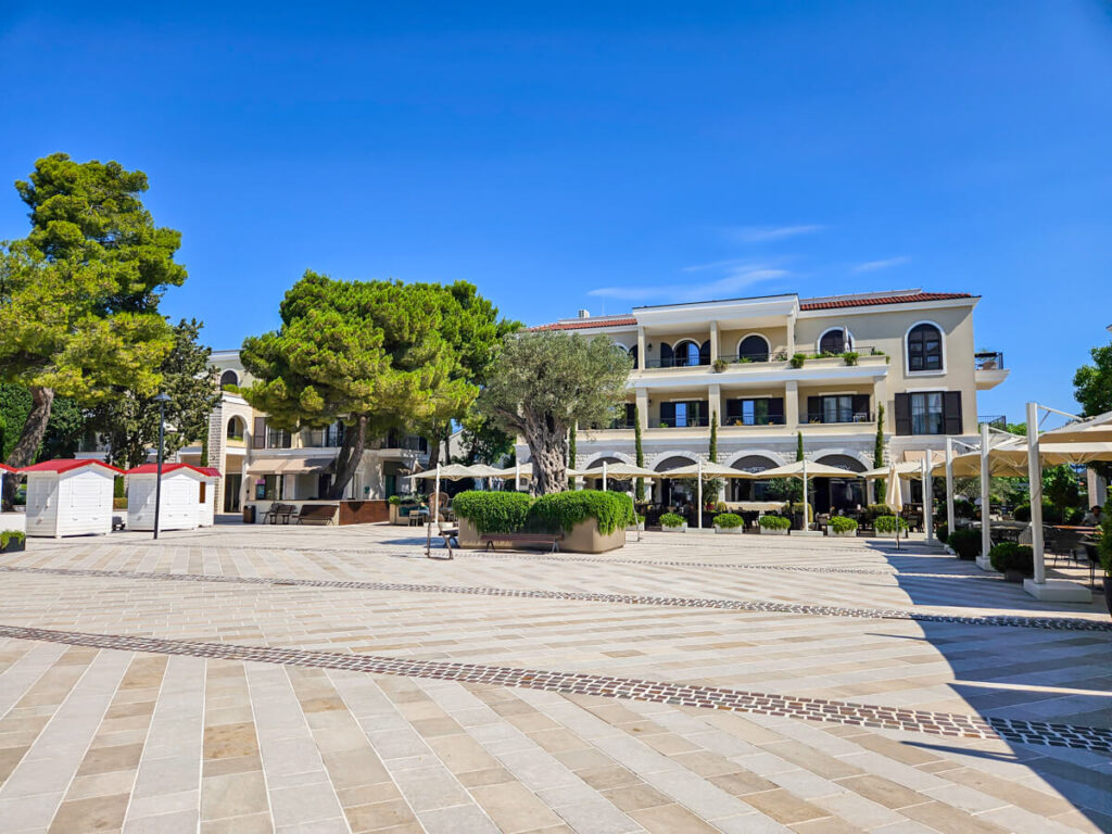 A square of restaurants on the Luštica Peninsula.