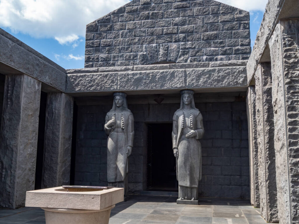 Black granite statues in the Njegoš Mausoleum in Lovćen National Park.