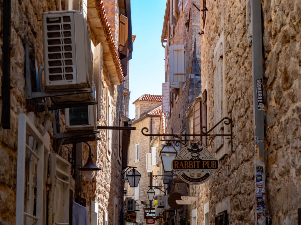 A narrow stone lane in Budva Old Town.